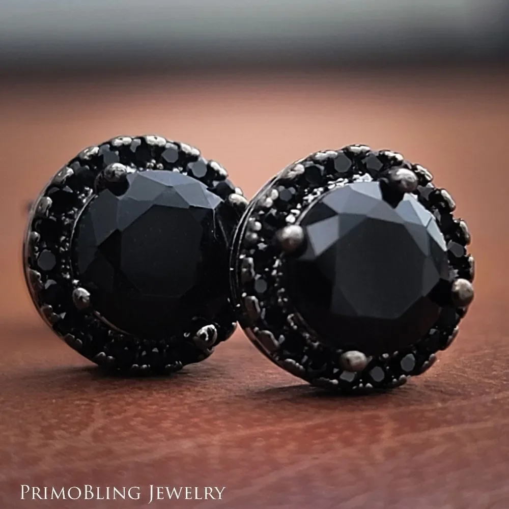 Black iced out stud earrings